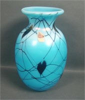 Fenton/ Fetty Turquoise Hanging Hearts Bulbous Vas