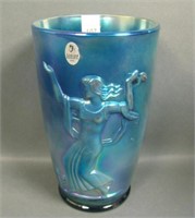 Fenton Blue Favrene "Seasons" Cylinder Vase