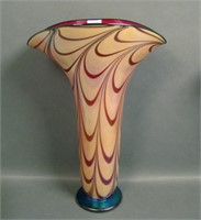 Pulled Loops Iridised Studio Art Glass Fan Vase