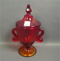 Fenton Ruby Red # 1533-A 3/4 Lb Dolphin Candy Jar