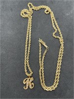 14k Gold Rope Chain And 14k Gold Diamond K