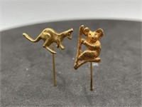 (2) Gold Tone Lapel Pins of a Koala & Kangaroo