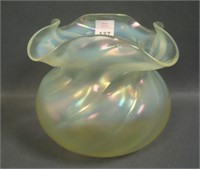 English Victorian Vaseline Opal Swirl Ribbed Vase