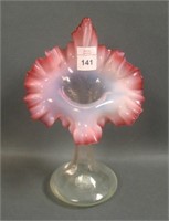 Victorian Cranberry Opal Crimped JIP Vase