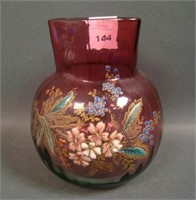 Moser? Rubina Verde Floral Enameled Vase