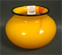 Czech Loetz  Era Yellow Tango Vase W/ Black Trim