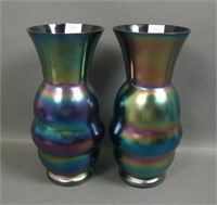 Two Czech Amethyst Rolled Ribbed Art Glass Vase