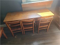Vintage Wood Desk w/3 Chairs 48x18x22"
