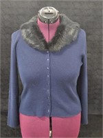 Petite Sophisticate Fur Collar Light Sweater Sz M