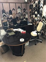 2 Custom Sales/Office Desks w/White Chairs