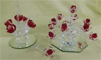 Crystal and glass with red accents figures,