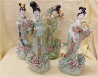 Set of 4 porcelain geisha girl figurines, not