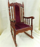 Wooden doll rocking chair with velvet padded seat