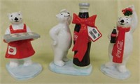 Three 1997 Coca-Cola polar bear figurines