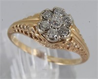 14k & Diamond Cluster Ring - Size 6