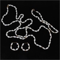 14k Clasp Pearl Necklace, Bracelet & Earrings Set