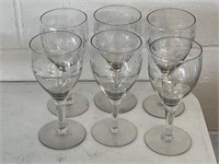 6 Etched glass wine glasses