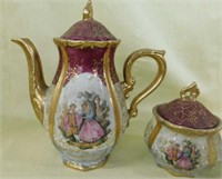 Small tea set w/ Victorian couple design: teapot