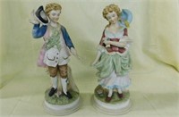 2 vintage Victorian courting couple figurines, 11"