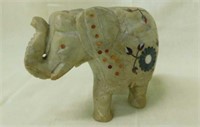 Hand carved floral good luck elephant, 4" tall