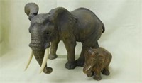 2 elephant figurines: 3.5" & 8" tall