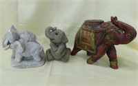 3 elephant figurines, tallest is 6"