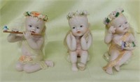 Set of 3 bisque angelic figurines, 5" tall, one