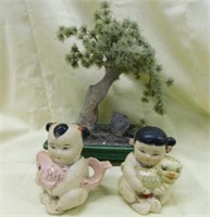 Vintage Japanese boy & girl good luck figurines,