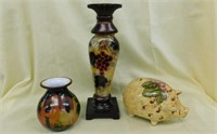 Decorative pottery: floral piggy bank - pillar
