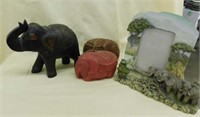 Elephants: dark wooden, 8" tall - 2 candles -