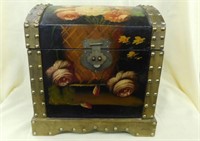 Decorative wooden chest w/ brass accents, painted