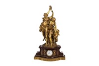 19th C FRENCH GILT BRONZE & MARBLE MANTLE CLOCK