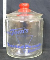 Vintage Toms glass peanut canister, see photos