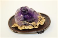 Amethyst Pendant with14kt Gold base on stand