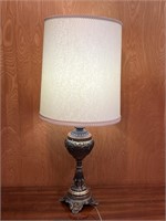 Vintage Brass Lamp w/ Mid Century Cylinder Shade
