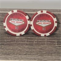 Two $5 Red Las Vegas 14 Gram Poker Chips