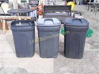 3 Rolling Poly Yard Trash Cans