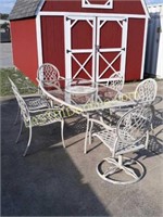 Glass Top Patio Table & 6 Metal Chairs