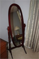 Oval Mirror on Wooden Stand 59H