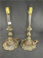 Pair of Table Lamps - Decorative Metal, No Shade
