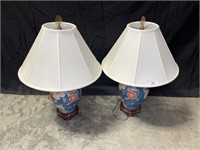 Pair Table Lamps - Blue Floral