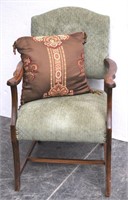 Upholstered Tufted Arm Chair w/ Beaded Pillow