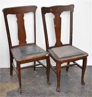(2) Vintage Queen Anne Oak Dining Chairs