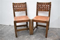 (2) "Shafer" Country Rustic Woven Leather Chairs