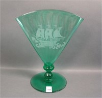 Steuben Pomona Green Lg Etched Fan Vase