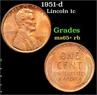 1951-d Lincoln Cent 1c Grades Gem+ Unc RB