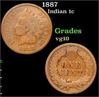 1887 Indian Cent 1c Grades vg+