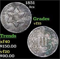 1851 Three Cent Silver 3cs Grades vf++