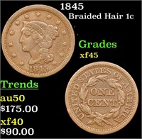 1845 Braided Hair Large Cent 1c Grades xf+