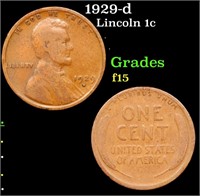 1929-d Lincoln Cent 1c Grades f+